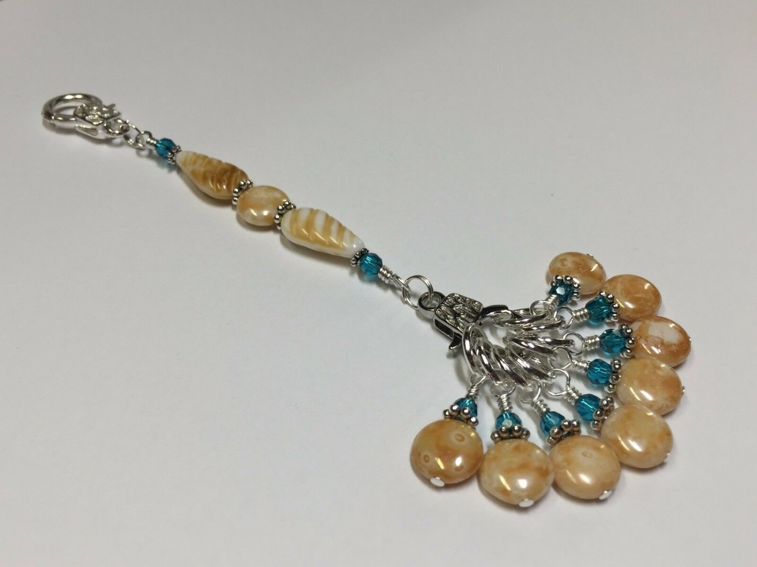 Stitch Marker Set with Lanyard (SNAG FREE)- Beaded Honey Teal