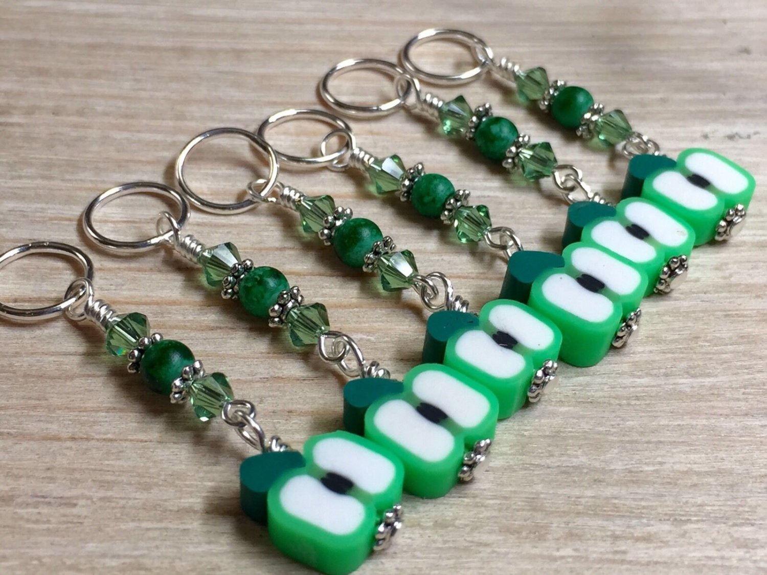 Green Apple Stitch Markers | SNAG FREE | Set of 6