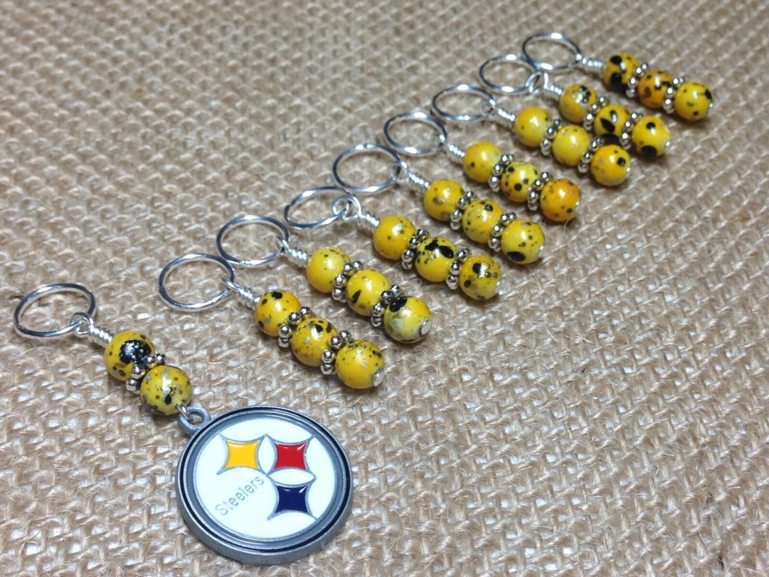 Handmade Beaded Knitting Stitch Markers- Pittsburgh Steelers- Snag Free