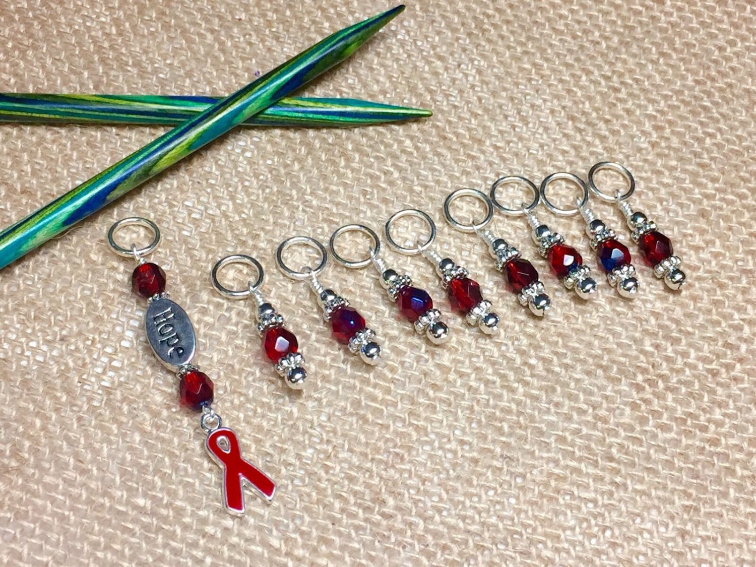 Red Awareness Ribbon Knitting Stitch Marker Set (SNAG FREE)- Set of 9