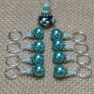 Handmade Knitting Stitch Marker Set (SNAG FREE)- Set of 9- Teal lamp worked