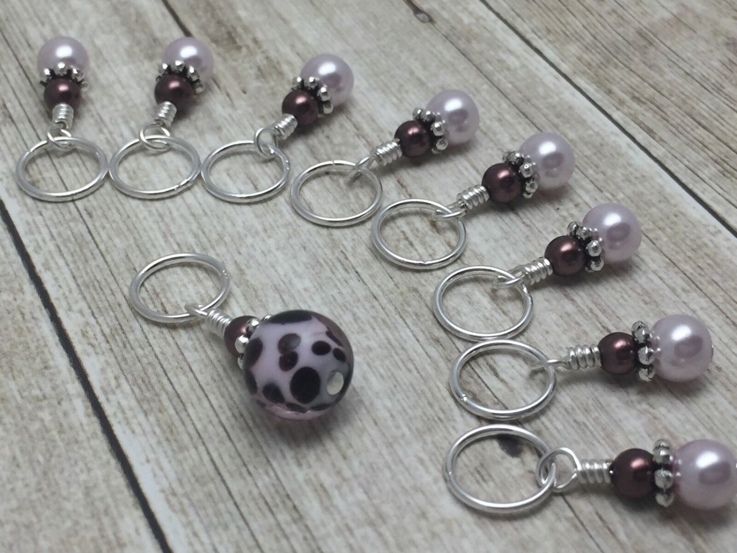 Pink Chocolate Lampwork Stitch Marker Set for Knitting (SNAG FREE)