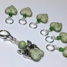 Green Heart Stitch Markers & Butterfly Holder Clip- Knitting Tools- Gifts
