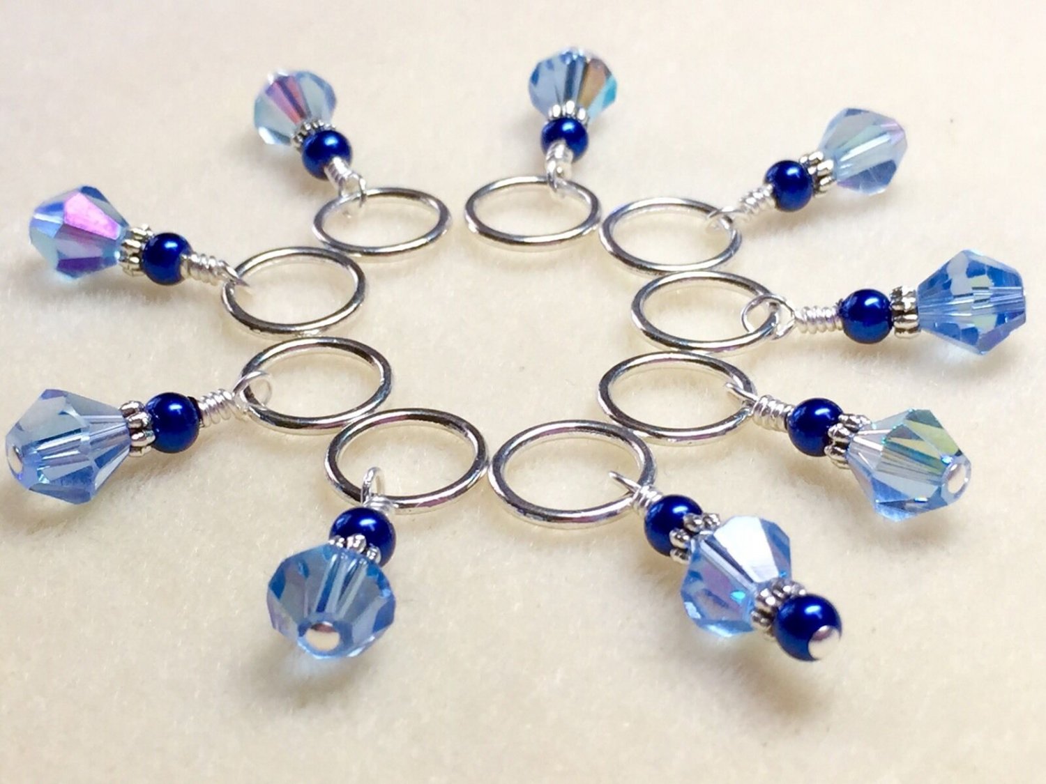 Handmade Knitting Stitch Markers (SNAG FREE)- Light Blue Crystal