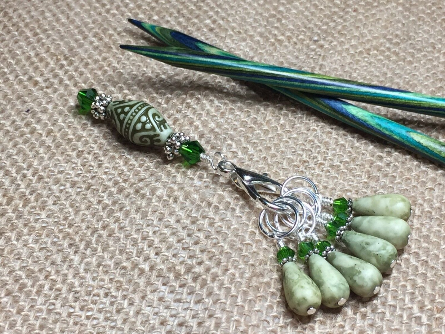 HANDMADE Snag Free Knitting Stitch Markers & Matching Clip Holder- Olive
