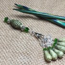 HANDMADE Snag Free Knitting Stitch Markers & Matching Clip Holder- Olive