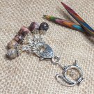 Snag Free Knitting Stitch Markers & Matching Teapot Clip Holder- earth tones