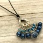 Leather Sliding Knot Stitch Marker Necklace with 7 Blue Snag Free Markers