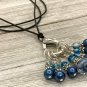 Leather Sliding Knot Stitch Marker Necklace with 7 Blue Snag Free Markers