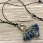 Leather Sliding Knot Stitch Marker Necklace with 7 Blue Snag Free Markers