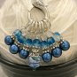 Leather Sliding Knot Stitch Marker Necklace with 7 Blue Snag Free Markers