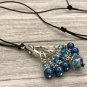 Leather Sliding Knot Stitch Marker Necklace with 7 Blue Snag Free Markers