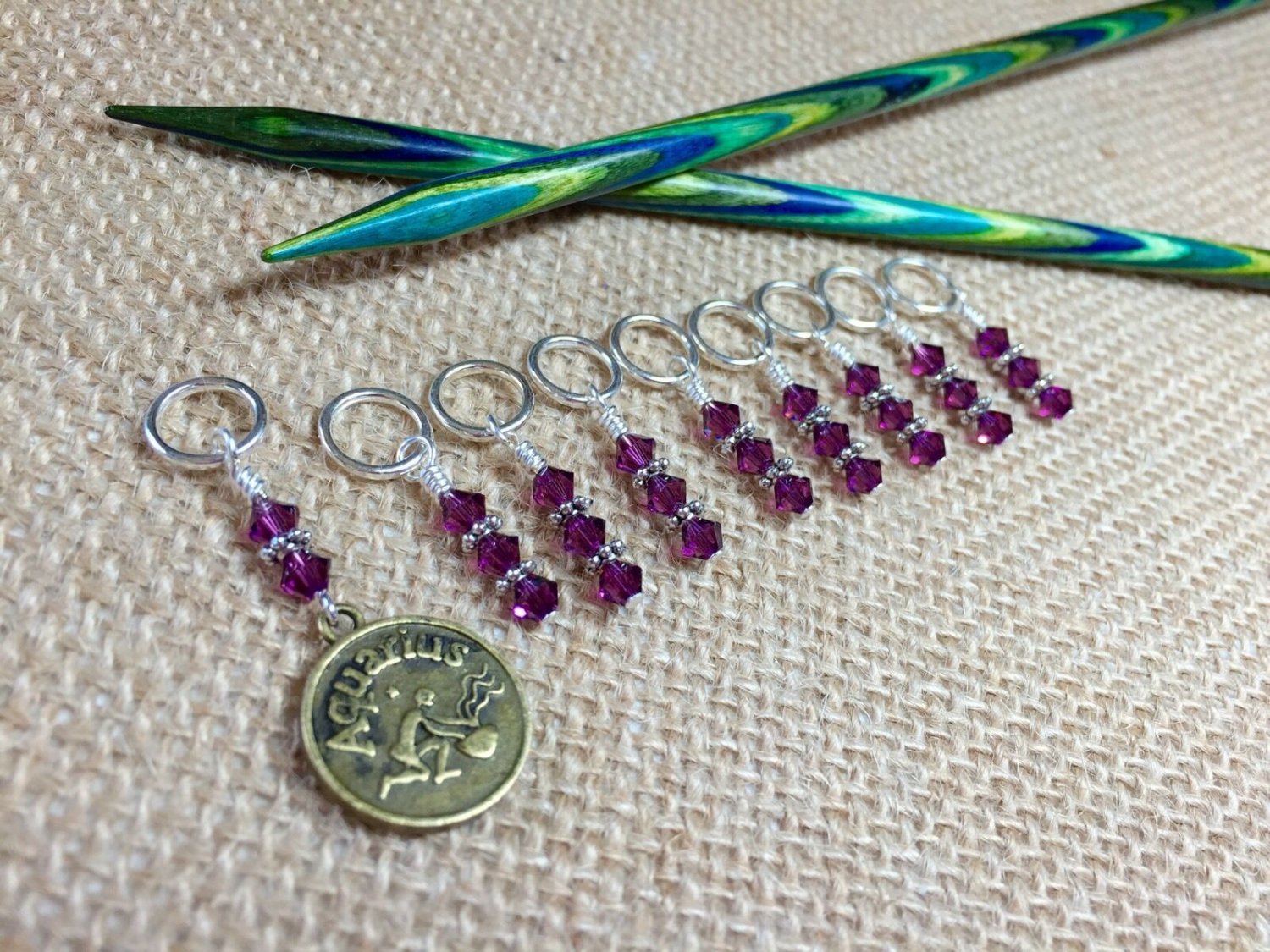 Zodiac Knitting Stitch Marker Set (SNAG FREE) - Set of 9 - Aquarius