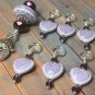 Lavender Hearts Stitch Markers & Matching Clip Holder- Snag Free Knitting Tools