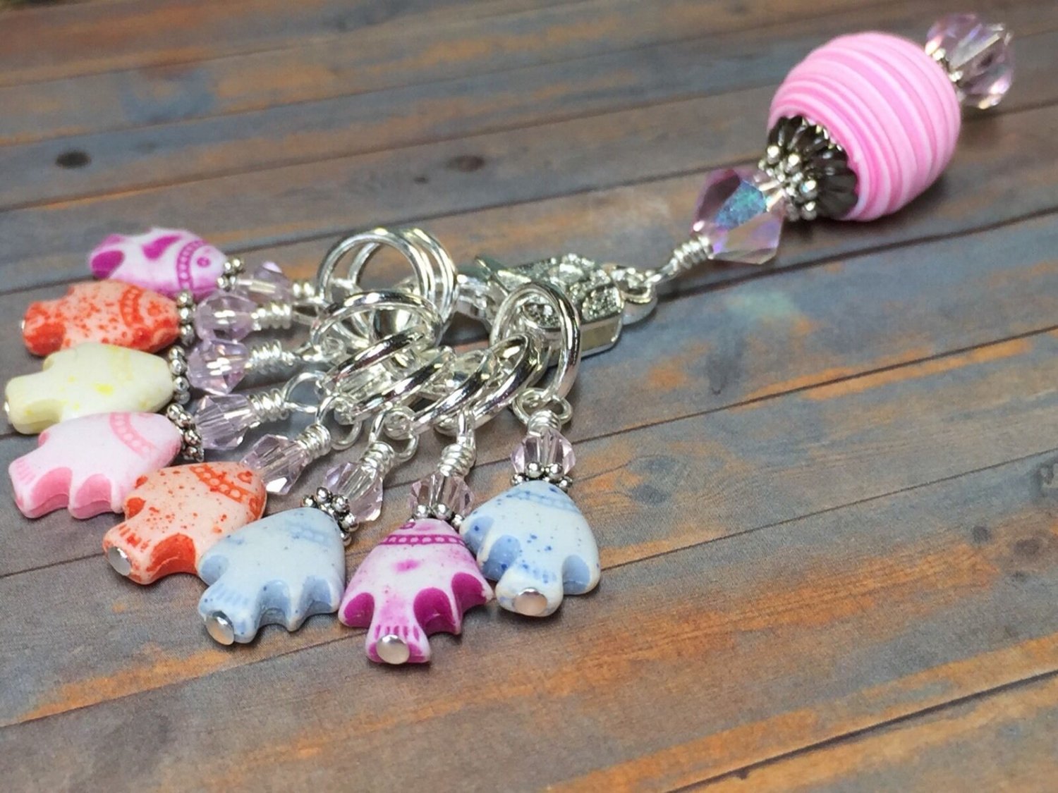 Rainbow Fish Stitch Markers & Matching Clip Holder- Snag Free Knitting Tools