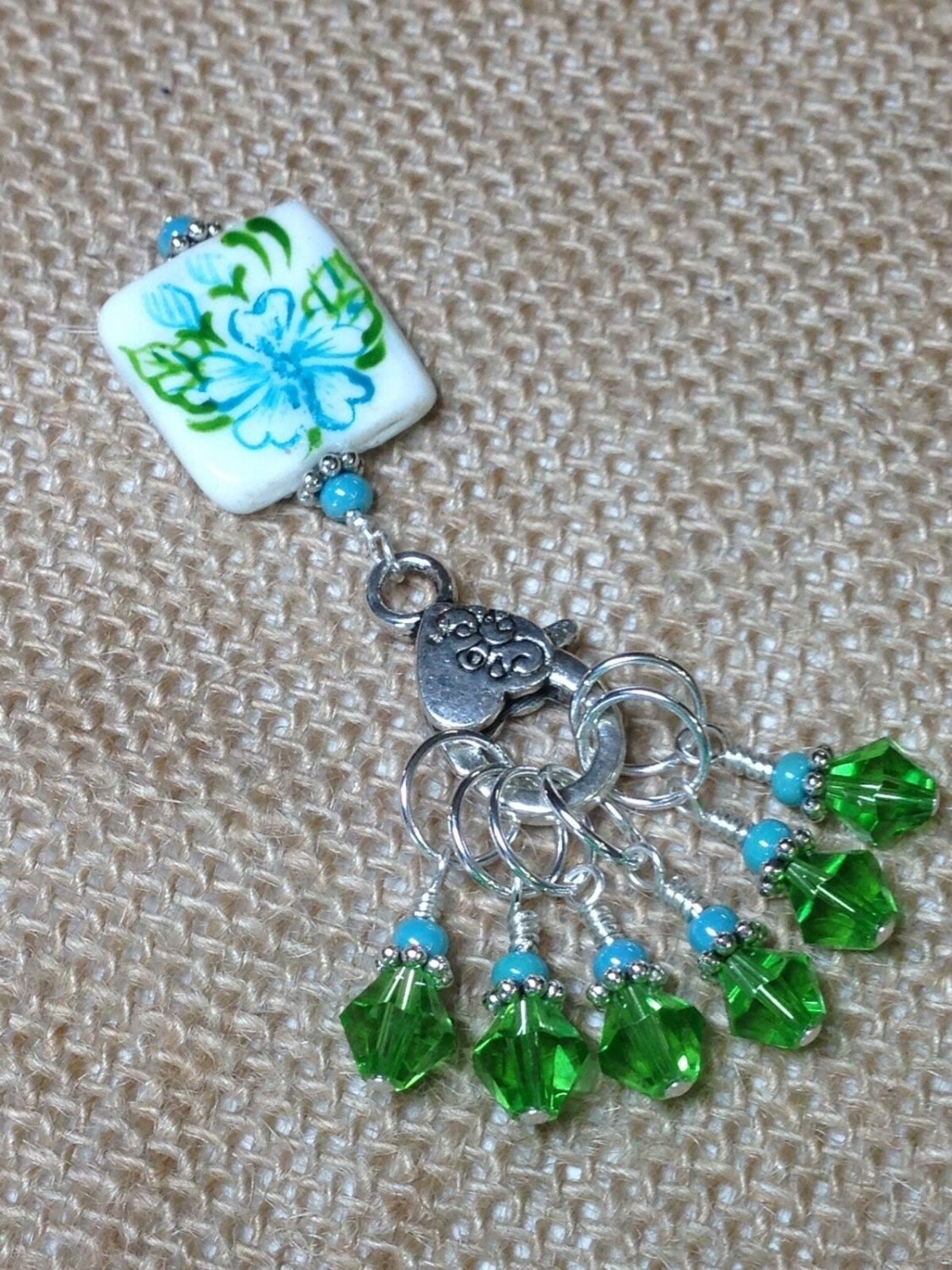 Handmade Knitting Stitch Markers (SNAG FREE) with Blue Flower Holder