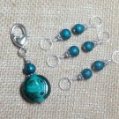 Beaded Stitch Markers (SNAG FREE) with Teal Clip Holder- Knitting Tools