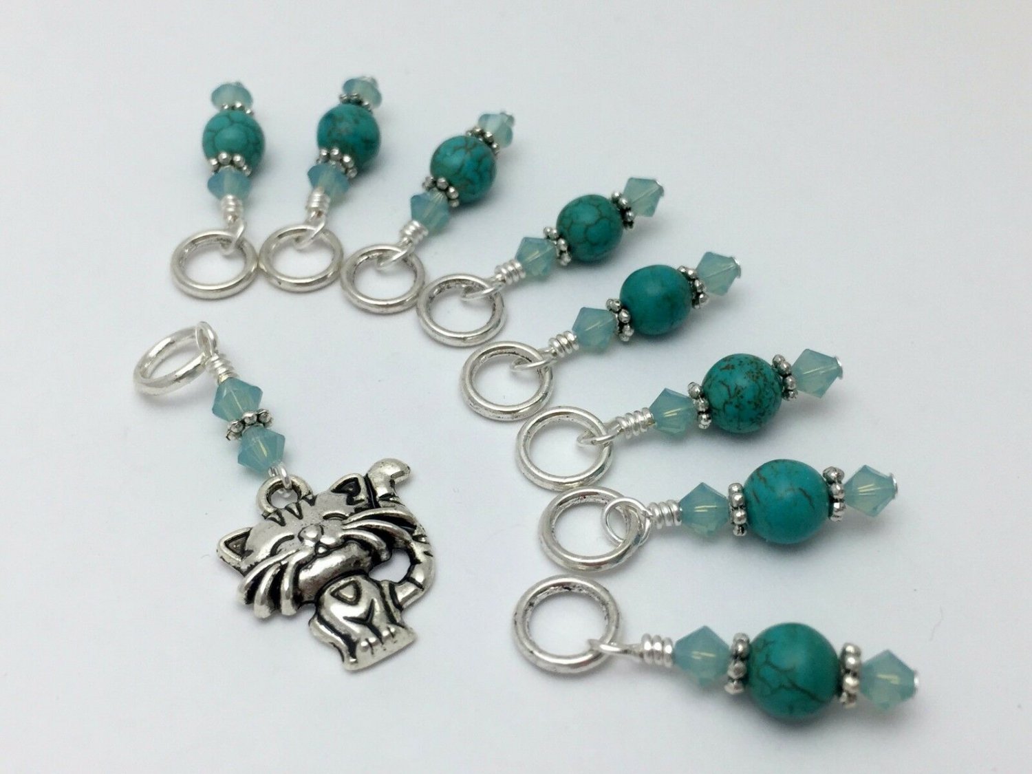 Handmade Turquoise Cat Stitch Marker Set (SNAG FREE)