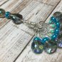 Blue Crystal Stitch Markers & Matching Holder For Knitting- Snag Free