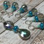 Blue Crystal Stitch Markers & Matching Holder For Knitting- Snag Free