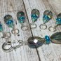 Blue Crystal Stitch Markers & Matching Holder For Knitting- Snag Free