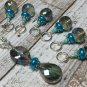 Blue Crystal Stitch Markers & Matching Holder For Knitting- Snag Free