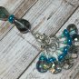 Blue Crystal Stitch Markers & Matching Holder For Knitting- Snag Free