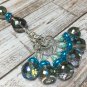 Blue Crystal Stitch Markers & Matching Holder For Knitting- Snag Free
