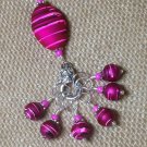 Handmade Knitting Stitch Marker Charms (SNAG FREE) with Fuchsia Stripes Holder