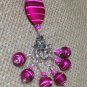 Handmade Knitting Stitch Marker Charms (SNAG FREE) with Fuchsia Stripes Holder