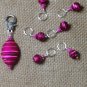 Handmade Knitting Stitch Marker Charms (SNAG FREE) with Fuchsia Stripes Holder