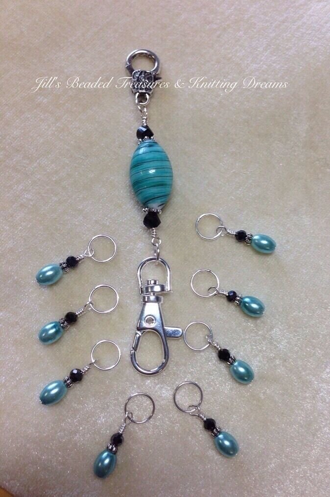 Handmade Beaded Stitch Marker Set with Lanyard (SNAG FREE)