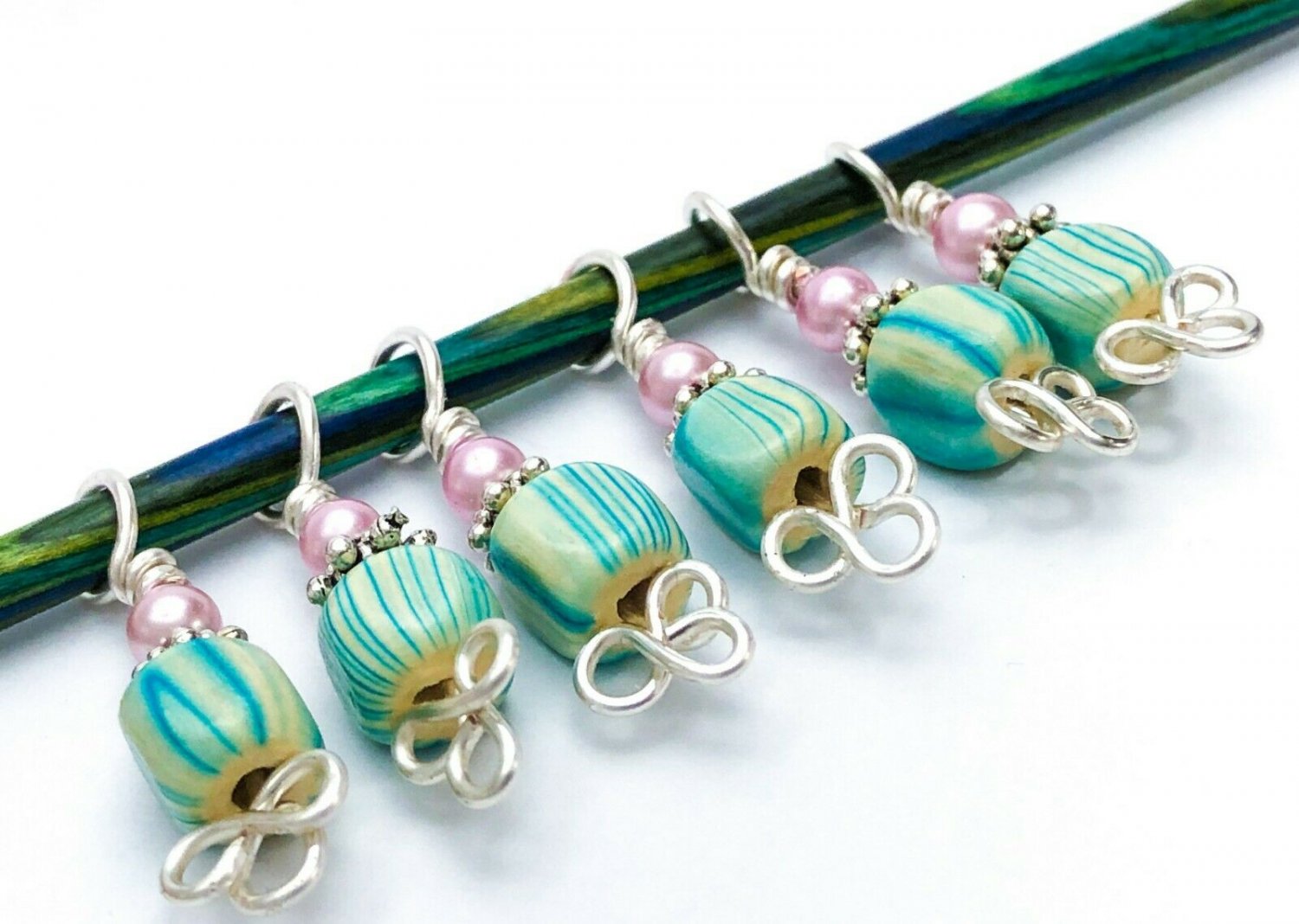 Striped Celtic Knot Stitch Markers for Knitting- Set of 6