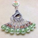Beaded Knitting Stitch Markers with Lanyard Holder (SNAG FREE)- orange flower