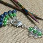 Beaded Snag Free Green & Blue Knitting Stitch Markers & Matching Clip Holder