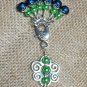 Beaded Snag Free Green & Blue Knitting Stitch Markers & Matching Clip Holder