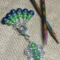 Beaded Snag Free Green & Blue Knitting Stitch Markers & Matching Clip Holder
