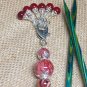 Cherry Red Stitch Markers AND Red Swirl Clip Holder- Snag Free Knitting Tools