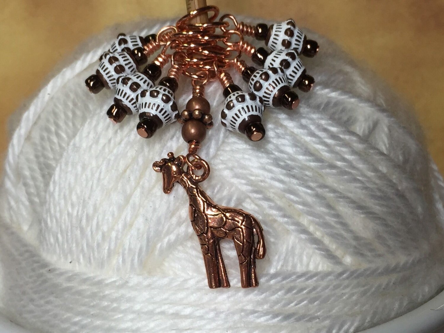 Copper Giraffe Beaded Knitting Stitch Markers (SNAG FREE)