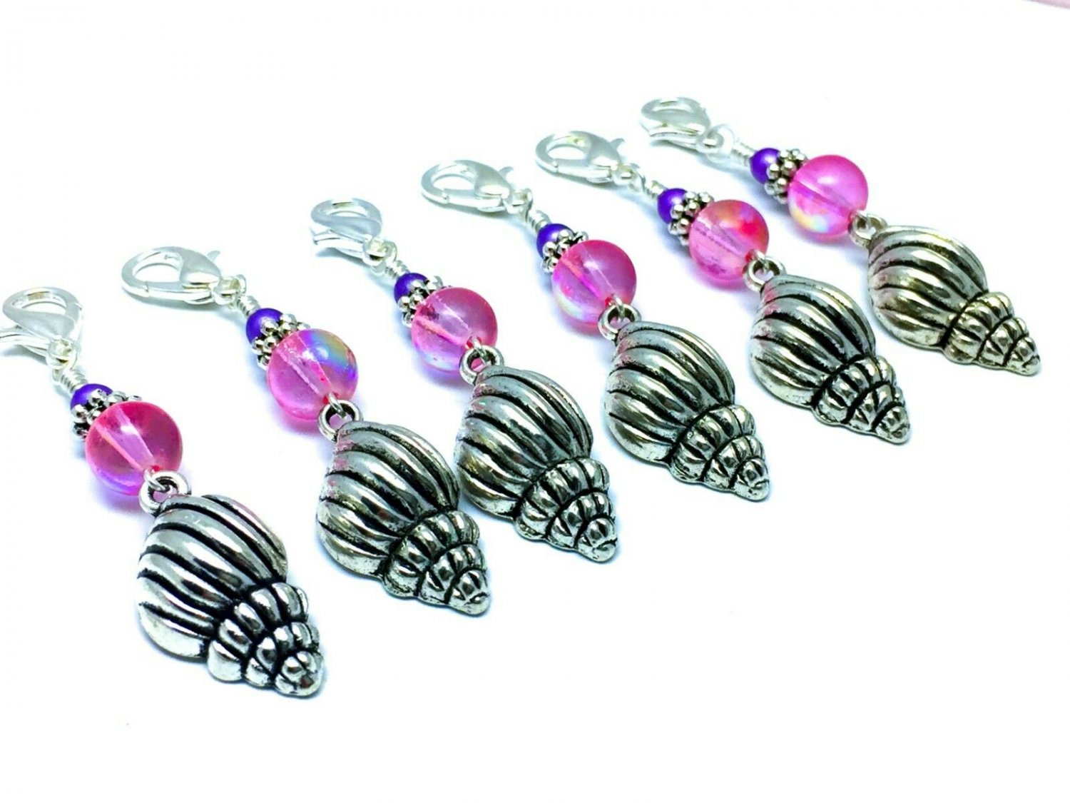 Removable Seashell Stitch Markers with Lobster Clasps for Crochet