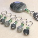 SNAG FREE Stitch Markers with Beaded Clip Holder- Green Line Jasper- Knitting