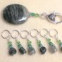 SNAG FREE Stitch Markers with Beaded Clip Holder- Green Line Jasper- Knitting