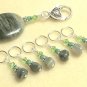 SNAG FREE Stitch Markers with Beaded Clip Holder- Green Line Jasper- Knitting