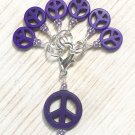 SNAG FREE Purple Peace Sign Stitch Markers & Beaded Holder- Knitting Gift