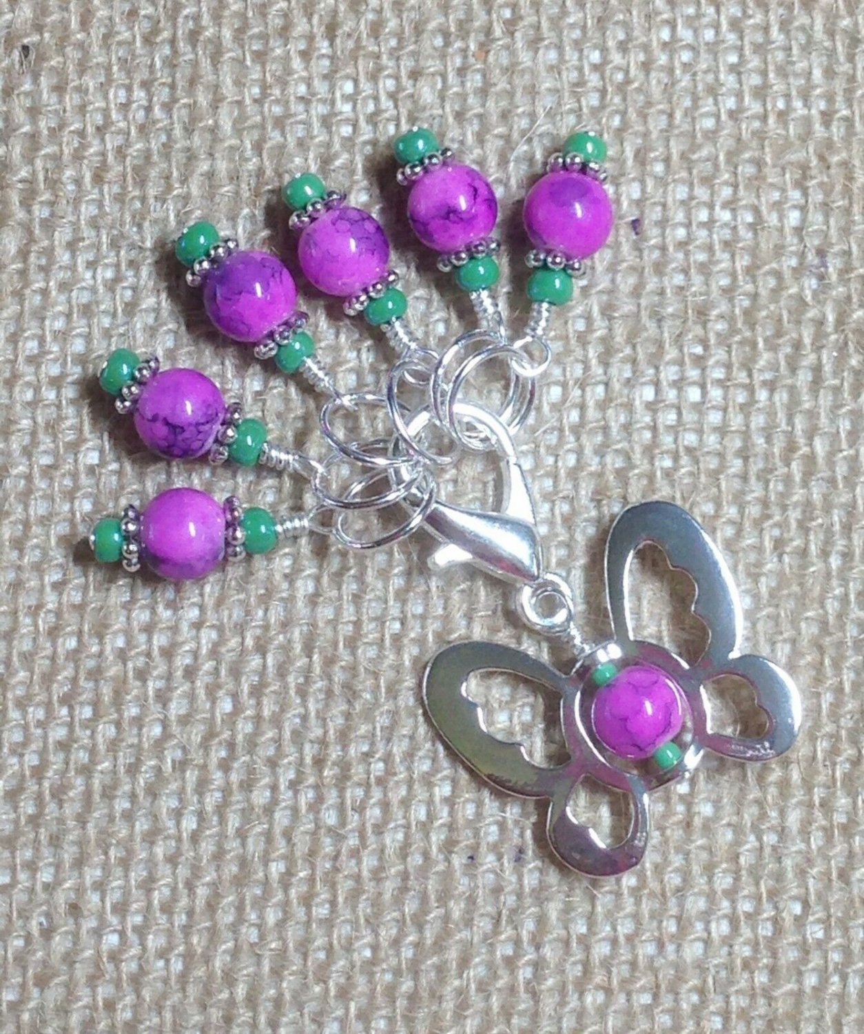 Handmade Stitch Marker Charms for Knitters (SNAG FREE) with Butterfly Holder