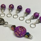 SNAG FREE Stitch Markers with  Clip Holder- Knitting Tools- Purple Splatter