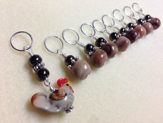Handmade Beaded Knitting Stitch Markers (SNAG FREE)- Chicken
