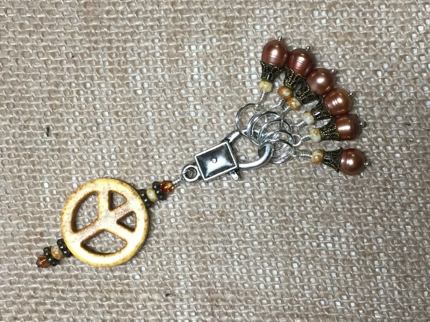 Hand Crafted Stitch Markers for Knitters (SNAG FREE) with Peace Sign Holder