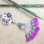 Snag Free Beaded Knitting Stitch Markers & Matching Holder- Pink & Grey Circles