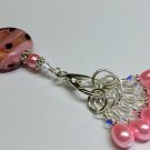 Pink Stitch Markers for Knitting (SNAG FREE) with Pink Glass Clip Holder